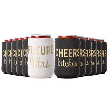 Imagem de Cheers Bitches and Future Mrs. – Refrigeradores de lata de despedida de solteira, conjunto de 12 biscoitos de lata de cerveja, decorações perfeitas para despedida de solteira e presentes de empregada