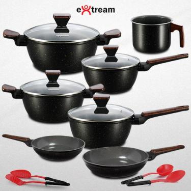 Imagem de Jogo de Panelas Revestimento Ceramica Indução 11 peças Extream, Marmol