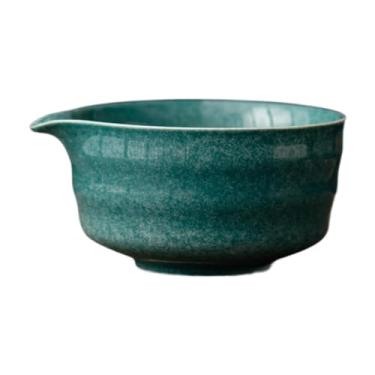 Imagem de DimyFew Cerâmica Matcha Bowha Toque de chá japonês Creative Crafting Matcha Mixing Bowl com bico derramado para a sala de estar em casa, mesa de mesa, Verde Escuro
