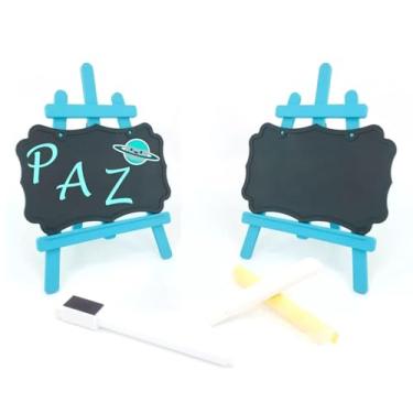 Imagem de Kit com 10 Mini Lousas Dupla Face com Cavalete – Plástico Lavável – Quadro Negro para Festa, Buffet, Loja, Recados e Decoração – 12x7cm
