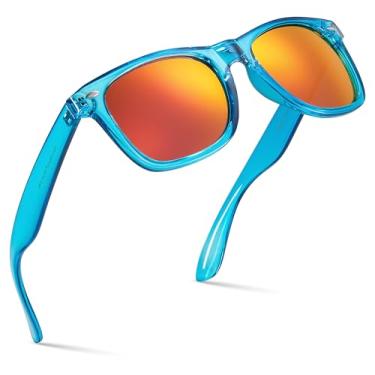 Imagem de Retro Rewind Óculos de sol espelhados coloridos neon anos 80 com armação translúcida para homens e mulheres, Azul elétrico translúcido | Lente vermelha Revo, One size fits most