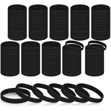 Imagem de MATEPLUS 100 pulseiras de borracha em branco esportivas, pulseira de silicone de cor sólida unissex para eventos, preto adolescente, Small, Borracha Silicone, Sem Pedra Preciosa