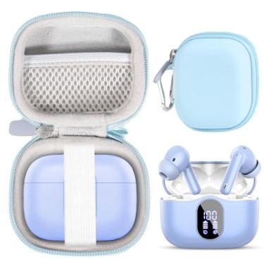 Imagem de getgear Capa para fones de ouvido sem fio Btootos A90 com visor LED de microfone com cancelamento de ruído (azul)