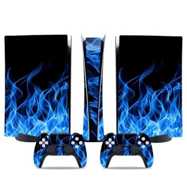 Imagem de PS5 Digital Skin & Controller Decal Set-Custom Vinyl Wrap Stickers for PlayStation 5 Console & DualSense Controller-Matte Black Gaming Skins Full Cover Protection(Blue fire, PS5 Digital)