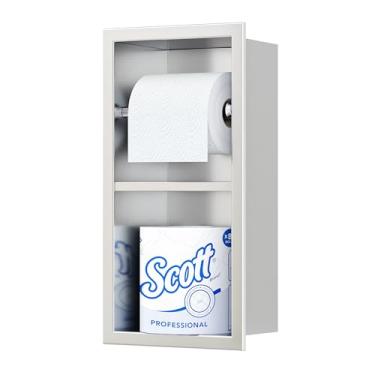 Imagem de Neodrain Suporte de papel higiênico escovado, suporte giratório de papel higiênico de parede estilo hoteleiro contemporâneo, suporte de rolo de papel de seda embutido de aço inoxidável, rolo duplo