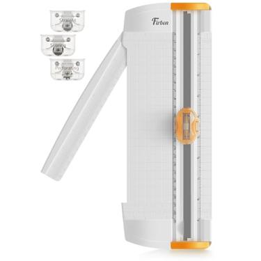 Imagem de Firbon Cortador de papel 3 em 1, cortadores de papel A5 pequenos compactos com lâminas de corte reto, pontuação e perfuração para artesanato de scrapbook, papel, cupom, etiqueta, papelão (laranja)
