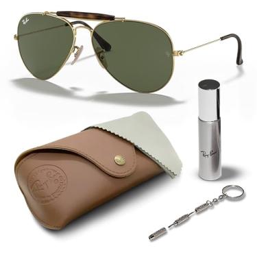 Imagem de RAY-BAN RB3733 Óculos de sol em forma de piloto com kit de óculos – protetores de nariz ajustáveis – Óculos de sol retrô formais e casuais ideais, Armação dourada Arista | Lente verde G-15, 62