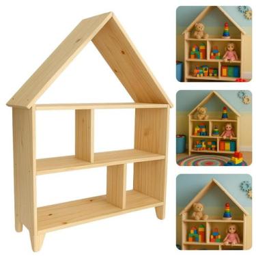 Imagem de Casinha Infantil Menina Menino Unissex Madeira Pinus Prateleira Organi