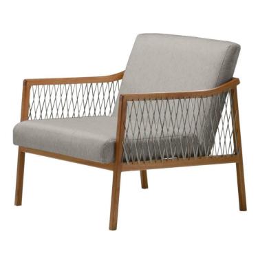 Imagem de Poltrona Com Braço Acaé Linho Cinza Madeira Cedro Corda Náutica Chata Poliéster Rami