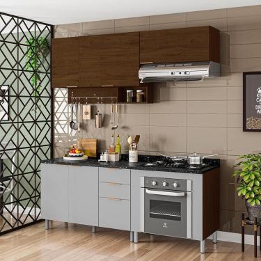 Imagem de Cozinha Completa Bartira Rubi Com 5 Portas, 3 Gavetas E 3 Prateleiras Grapia Platinum