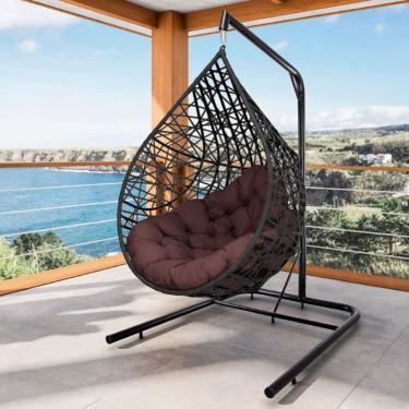 Imagem de Cadeira Balanço Ninho Suspenso Gota Tramado Almofada Impermeável Acesse Móveis Preto C- Marrom