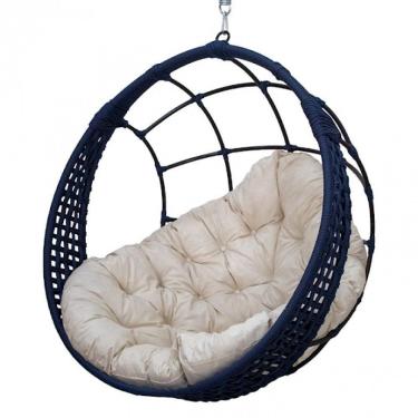 Imagem de Balanço Ninho Suspenso Em Corda Náutica Almofada Impermeável Azul/branco