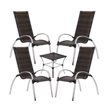 Imagem de Jogo 4 Cadeiras E Mesa Garden Alumínio Trama Pedra Ferro