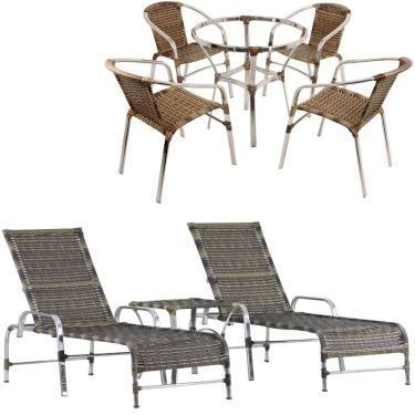 Imagem de 4 Cadeiras E Mesa Floripa Com 2 Espreguiçadeiras Catar Capuccino