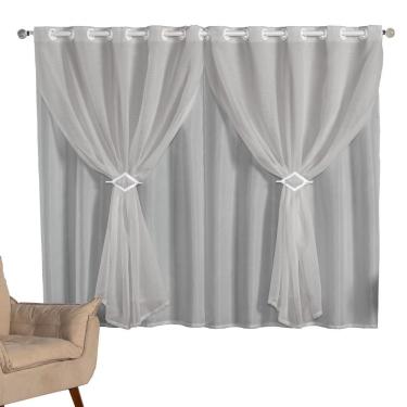 Imagem de Cortina 2metros Voal Linho Com Forro Varão 2x1,7m Cinza