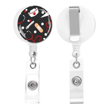 Imagem de IAMRAVER Pacote com 2 porta-crachás retráteis com clipe de crachá para estudantes, trabalhadores de escritório, médicos, enfermeiros, professores (padrão de enfermeira médica)