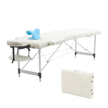 Imagem de Gaussen Mesa De Massagem Portátil Com Maca Pescoço, Cama Dobrável Resistente 84" Para Tatuagem Facial, Cílios Ajustáveis, Esteticista Beleza (Alumínio, Marfim)