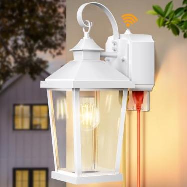 Imagem de Slypadan Luzes De Varanda Com Tomada, Luminárias Parede Grandes 16,5" Para Áreas Externas, Do Anoitecer Ao Amanhecer, Pretas Arandela Antiferrugem À Prova D'Água, Externas Garagem E Pátio, Brancas