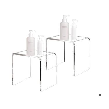 Imagem de GETCK Conjunto De 2 Banquetas Pequenas Acrílico 15", Multiuso Como Banqueta Chuveiro/Resistente À Água, Pufe Transparente Para Banheiro, Assentos E Colocação Itens (27,6 Cm Largura X 40,9 Largura, 3