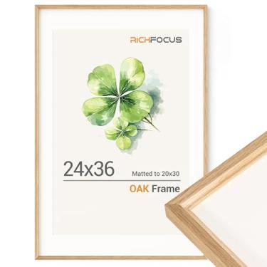 Imagem de RICHFOCUS Moldura De Pôster 24X36 Com Base Para Foto 20X30, Madeira Carvalho Natural Origem Americana, 24X36, Vidro Temperado - Arte Exibição Montagem Em Parede Galeria