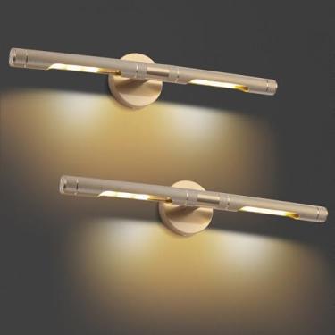 Imagem de LOZOHOM Conjunto De 2 Luminárias Parede Com Fio 23,6 Pol., Em Latão Escovado E Dourado, Rotação 360°, Arandela Moderna Luxo Para Sala Estar, Banheiro, Estudo Entrada, Lâmpadas E12 Incluídas