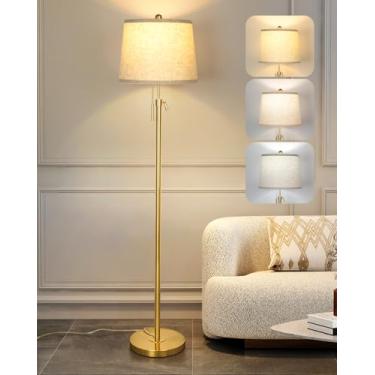 Imagem de JUNNAI Luminária De Chão Dourada Para Sala Estar, 55-65", Ajustável, Moderna, Latão, Com Corrente Puxar, Luz Alta, Abajur Bege, Quarto, Leitura, Escritório, Canto, Berçário, Lâmpada Led 9 W Incluída