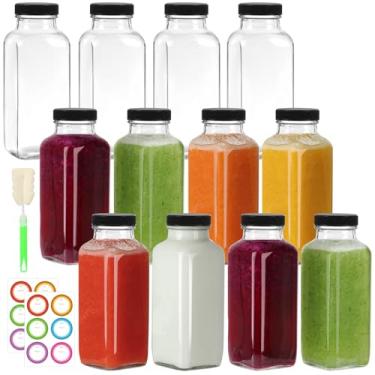 Imagem de CAKKVDE Pacote De Garrafas Suco Vidro 12 Oz Com Tampas, Reutilizáveis Para Bebidas, Jarras 350 Ml Água, Leite, Sucos, Kombucha, Gengibre, Copos
