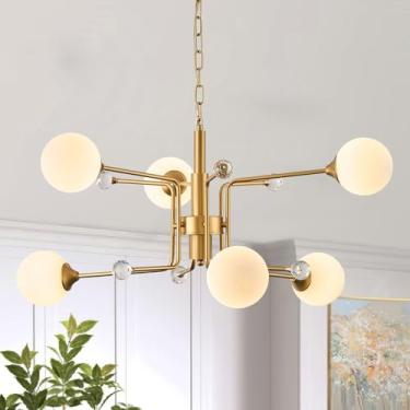 Imagem de AIRYPHANT Lustre Dourado Para Sala De Jantar, Lustres Sputnik, 6 Globos Vidro, Estar, Cozinha, Quarto, Luminária Teto