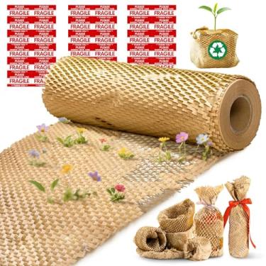 Imagem de MINHAO Papel De Embrulho Honeycomb, 30,5 Cm X 45,7 M, Marrom, Perfurado, Reciclável, Para Remessa E Mudança, Alternativa Sem Plástico Ao Plástico-Bolha Com 36 Adesivos Frágeis