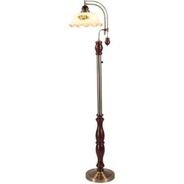 Imagem de Lâmpada De Assoalho Para Sala De Estar Lâmpada De Assoalho De Madeira Europeia, Lâmpada De Pé Ajustável Regulável De 3 Cores Com Sombra De Vidro De Jardim Pintada à Mão