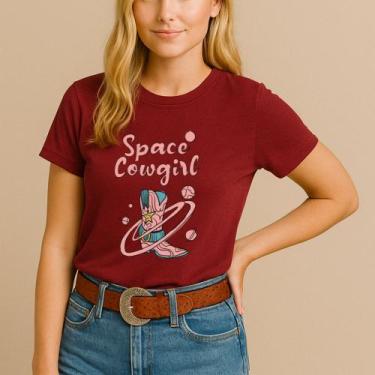 Imagem de Camiseta Blusa Country Algodão Estamp Space Cowgirl Feminina Qualidade