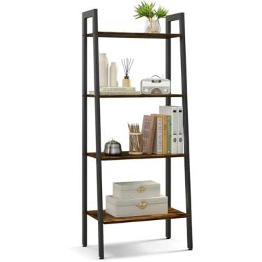 Imagem de DEILALY Estante de livros, prateleiras pequenas de 40,6 cm, prateleira estreita para quarto, estante para sala de estar, armário de exibição ao ar livre, prateleira de escada de canto, marrom rústico