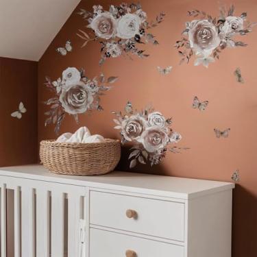 Imagem de Flortlias Adesivo de parede floral para descascar e colar, papel de parede autoadesivo de flores de peônia, adesivo rosa para o dia das mães, peônia mocha