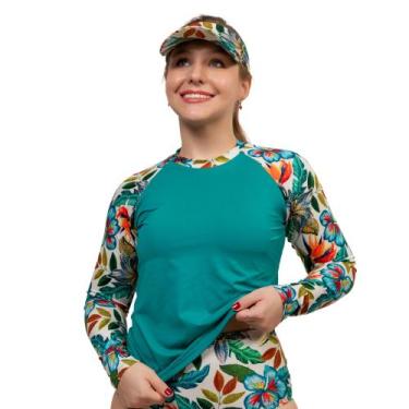Imagem de Blusa Uv Feminina Manga Longa Praia Piscina + Brinde Viseira - DELAÉ B
