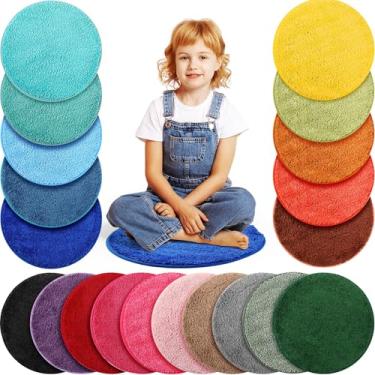 Imagem de Drydiet 20 tapetes infantis de 45,7 cm, assentos redondos loucos para crianças, colorido, sala de aula, tapete macio e quente, almofadas arco-íris para escola, família, creche, grupo, atividade,