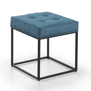 Imagem de Pufe Estilo Industrial Quadrado Pés Metal Croata - Due Decor, Linho Az