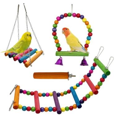 Imagem de Gaiola de papagaios pequenos para periquitos, periquitos, periquitos, periquitos, periquitos, calopsitas pequenas - brinquedo de pássaros de madeira natural para pendurar para mastigar em pé escalando