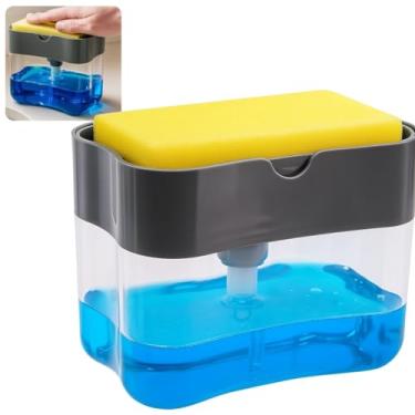 Imagem de Dispenser 2‑em‑1 para Detergente com Suporte de Esponja – Sabão Líquido e Esponja Práticos – INCLUI ESPONJA – Cozinha, Pia, Banheiro – Organização e Praticidade