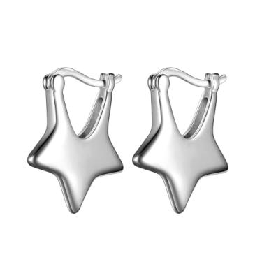 Imagem de Beautlace Brincos delicados de coração simples/pentagrama prata/preto banhado a arma mini brinco fofo joia para mulheres e homens, One size, Cobre, Zircônia cúbica