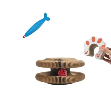 Imagem de Brinquedo arranhador de gato dobrável com extremidades magnéticas, inclui bola de plástico com sino (marrom + peixe, pequeno)