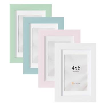 Imagem de eletecpro Porta-retrato 10 x 15 cm, pacote com 4, moldura colorida com 4 cores foscas para fotos de 9 x 12 cm ou 10 x 15 cm sem tapete, molduras fofas feitas de madeira e acrílico, decoração de parede