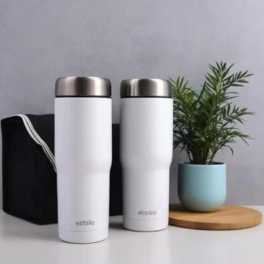 Imagem de Copo Térmico Parede Dupla em Aço Inox Branca 500ml com Tampa Rosqueável - Estilo Minimalista