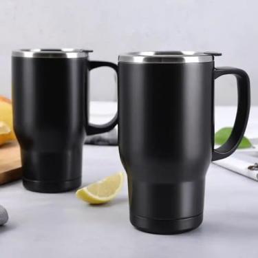 Imagem de Caneca Térmica Parede Dupla em Aço Inox Preta 900ml com Alça Ergonômica - Estilo Liso