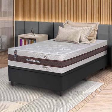 Imagem de Conjunto Box Baú Preto Mali Bege Molas Ensacadas Solteiro 96x203x77 - King House