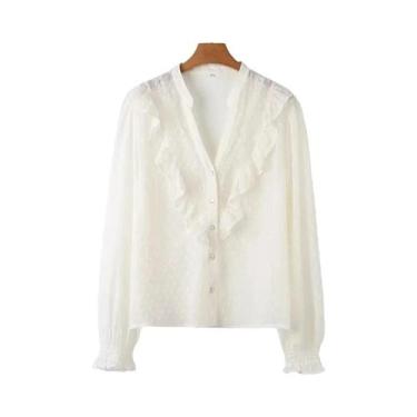 Imagem de Blusas Femininas Vintage de Chiffon com Babados - Estilo Único para Pr