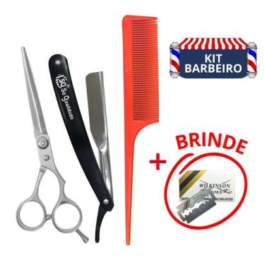 Imagem de Kit Barbeiro Profissonal Tesoura Inox 6 Polegadas Navalhete Sq3290 Pen