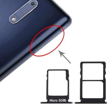Imagem de HONGYAN Peças de substituição de telefone celular Bandeja de cartão SIM + bandeja de cartão SIM + bandeja de cartão micro SD para Nokia 5 / N5 Ta-1024 Ta-1027 Ta-1044 Ta-1053 Acessórios telefônicos