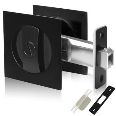 Imagem de Kyuionty Fechadura de porta de bolso, fechadura de porta quadrada de hardware de bolso preto fosco, fechaduras de porta duplas deslizantes de privacidade para banheiro quarto