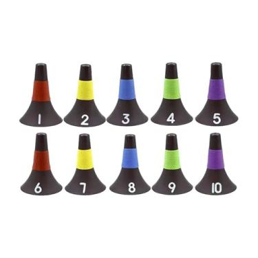 Imagem de YIJU 10 peças de cones de treinamento de futebol, marcadores de cone de prática, auxílio versátil de basquete, chifres em forma de sinal, marcadores de