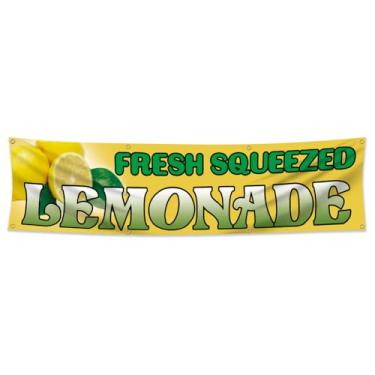 Imagem de 6 x 2,4 m Limonada fresca espremida cones de neve gelo raspado poliéster banner placa com 8 ilhós ao ar livre para promover negócios de bebidas alimentares com ilhós (Lemônia)